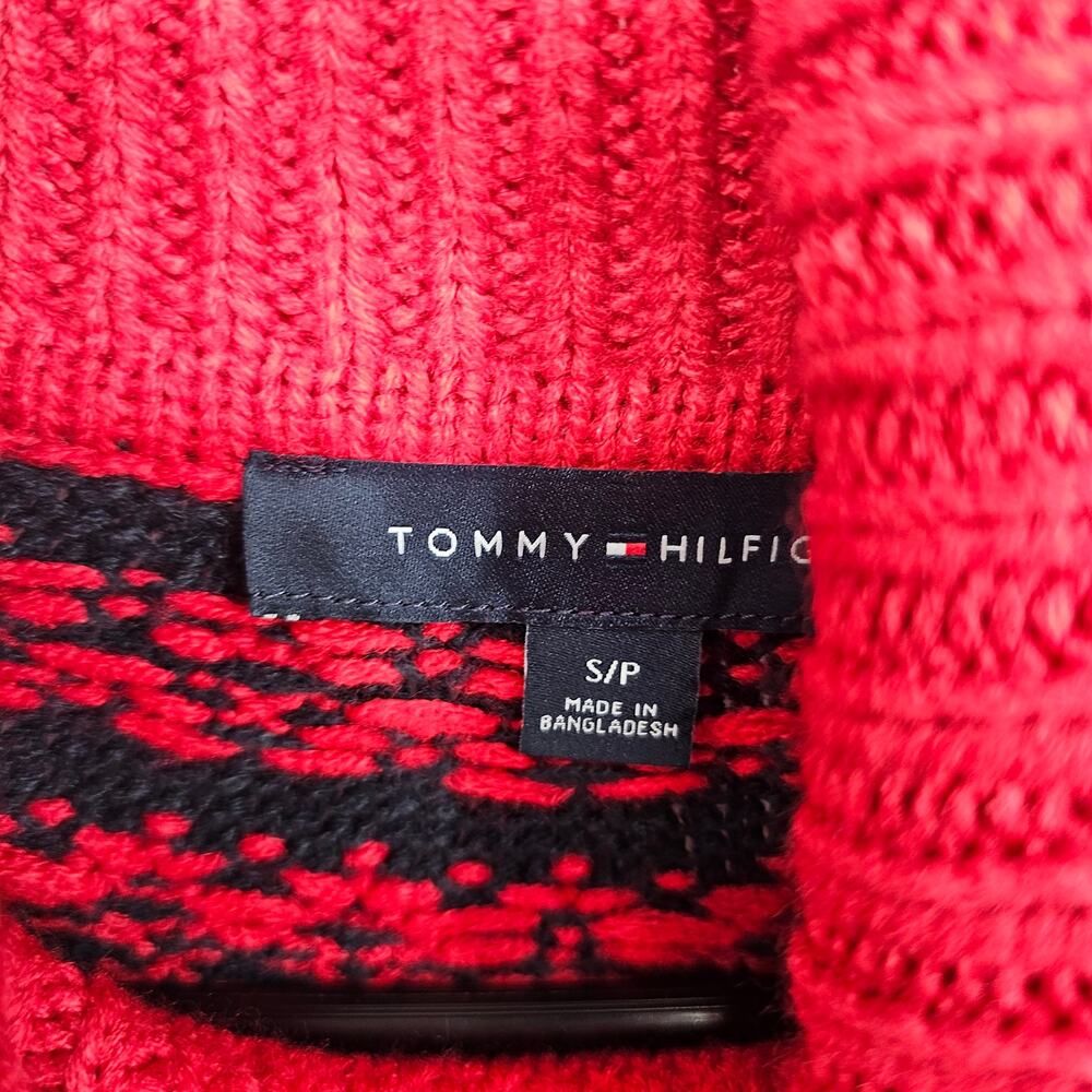 Tommy Hilfiger Red Black Fair Isle Knit Ski Winter Turtleneck Sweater S Holiday - Picture 5 of 8